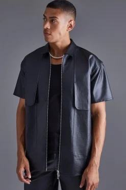Pu Oversized Panel Detail Shirt | BoohooMAN UK