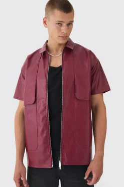 Pu Oversized Panel Detail Shirt | BoohooMAN UK