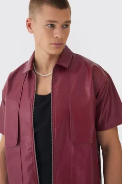 Pu Oversized Panel Detail Shirt | BoohooMAN UK