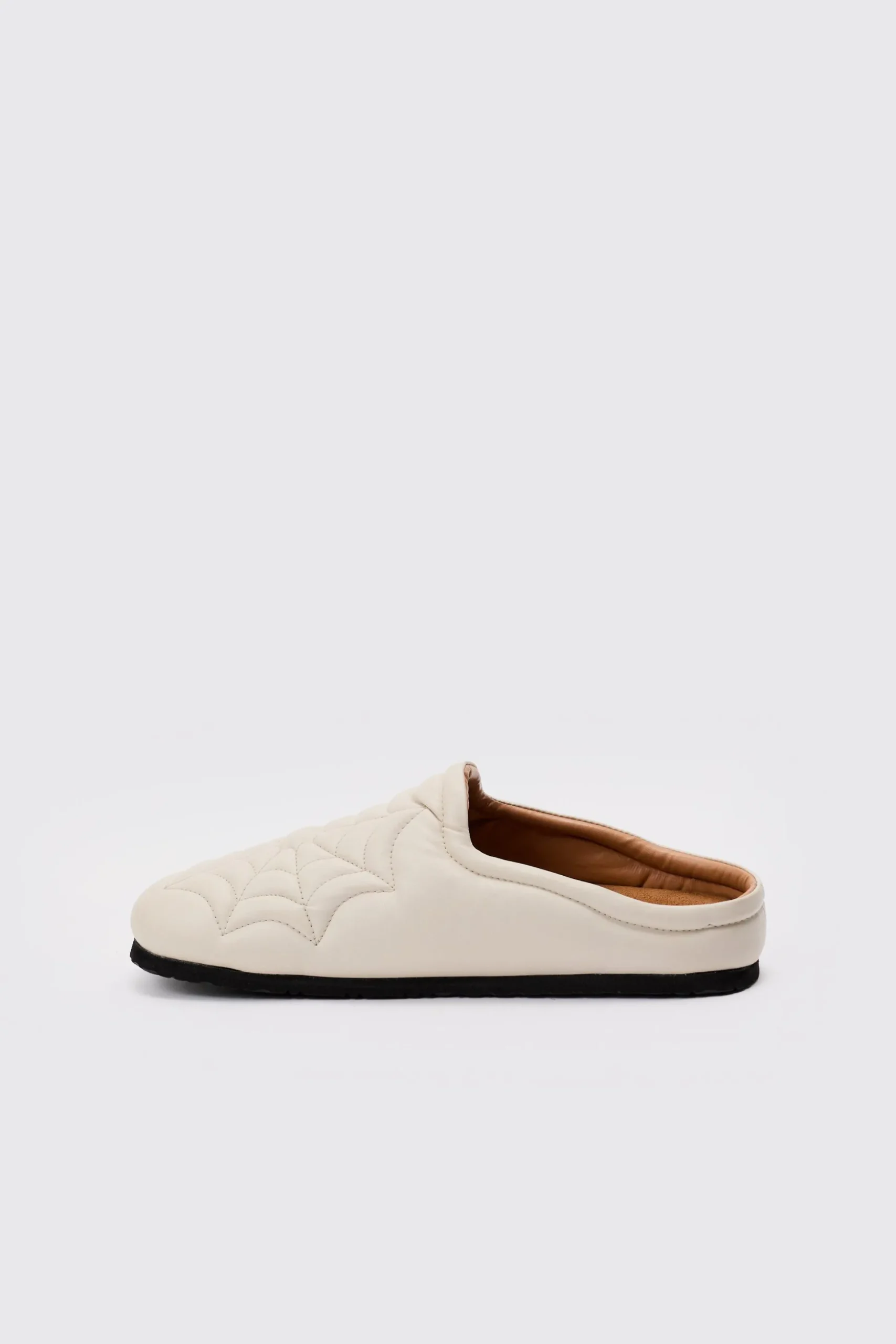 PU Padded Mule In Stone | BoohooMAN UK