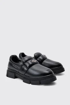 PU Padded Slip On Loafer In Black | BoohooMAN UK