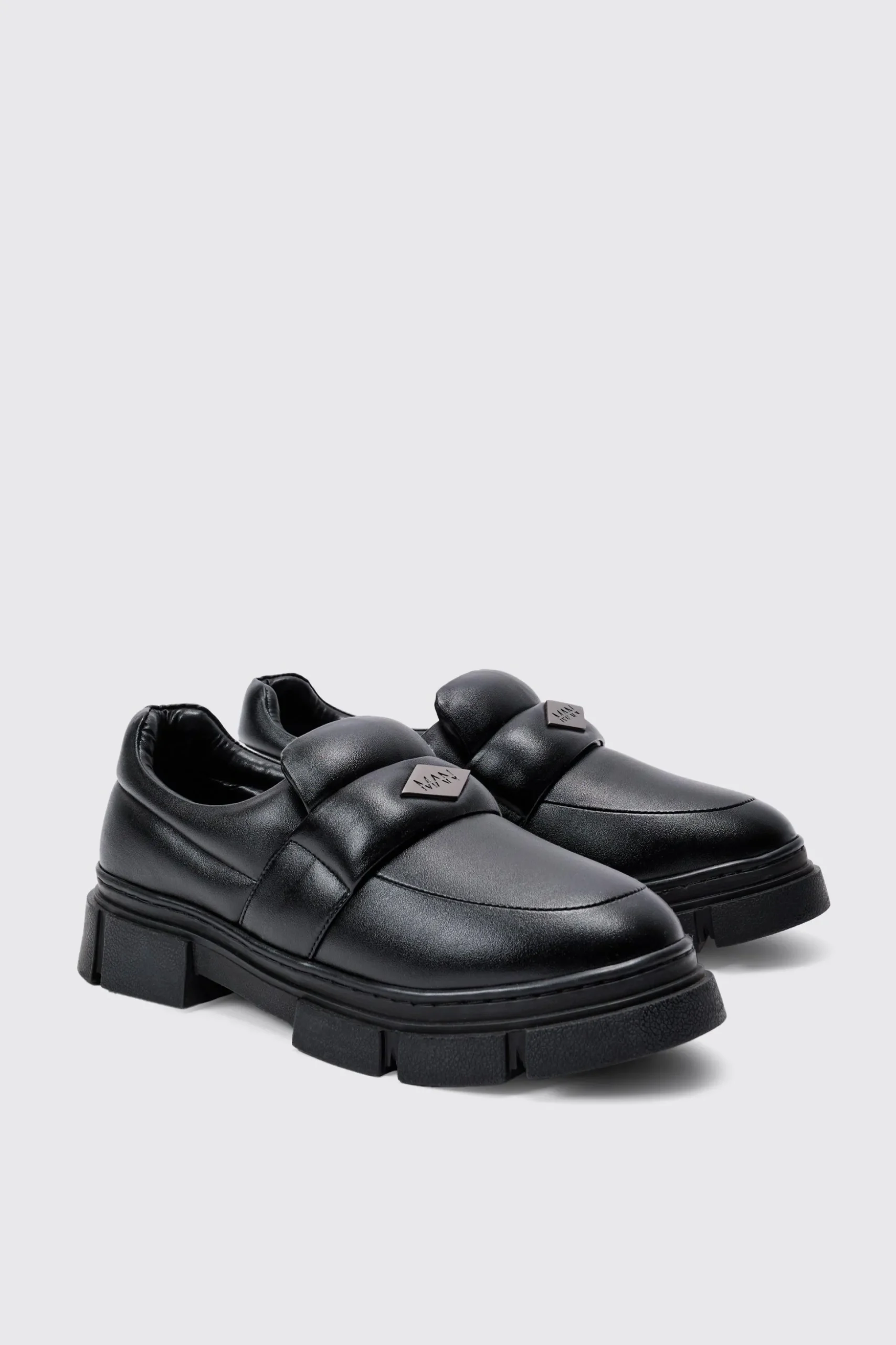 PU Padded Slip On Loafer In Black | BoohooMAN UK
