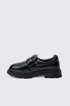 PU Padded Slip On Loafer In Black | BoohooMAN UK