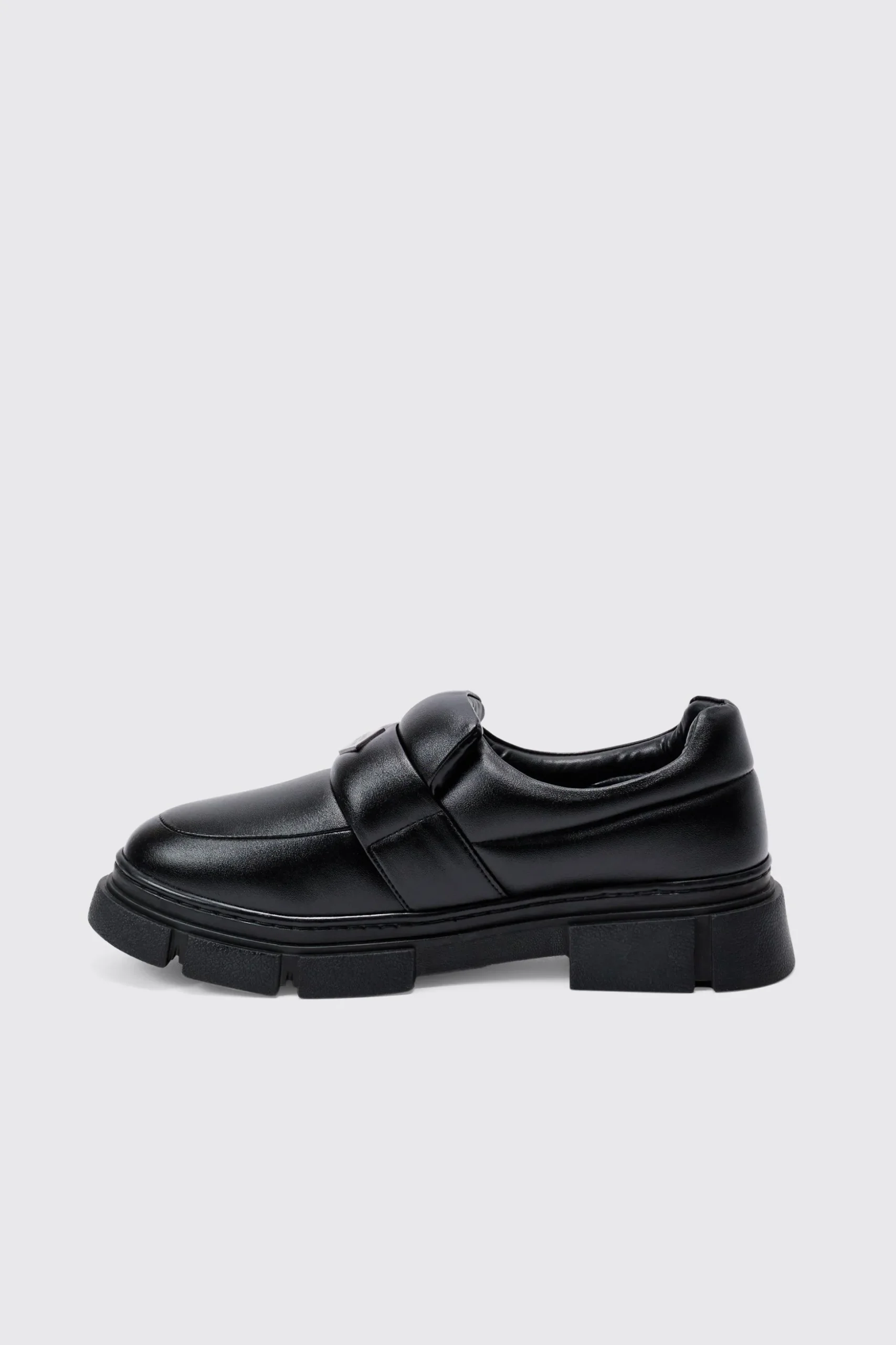 PU Padded Slip On Loafer In Black | BoohooMAN UK