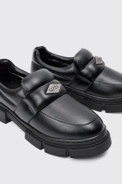 PU Padded Slip On Loafer In Black | BoohooMAN UK