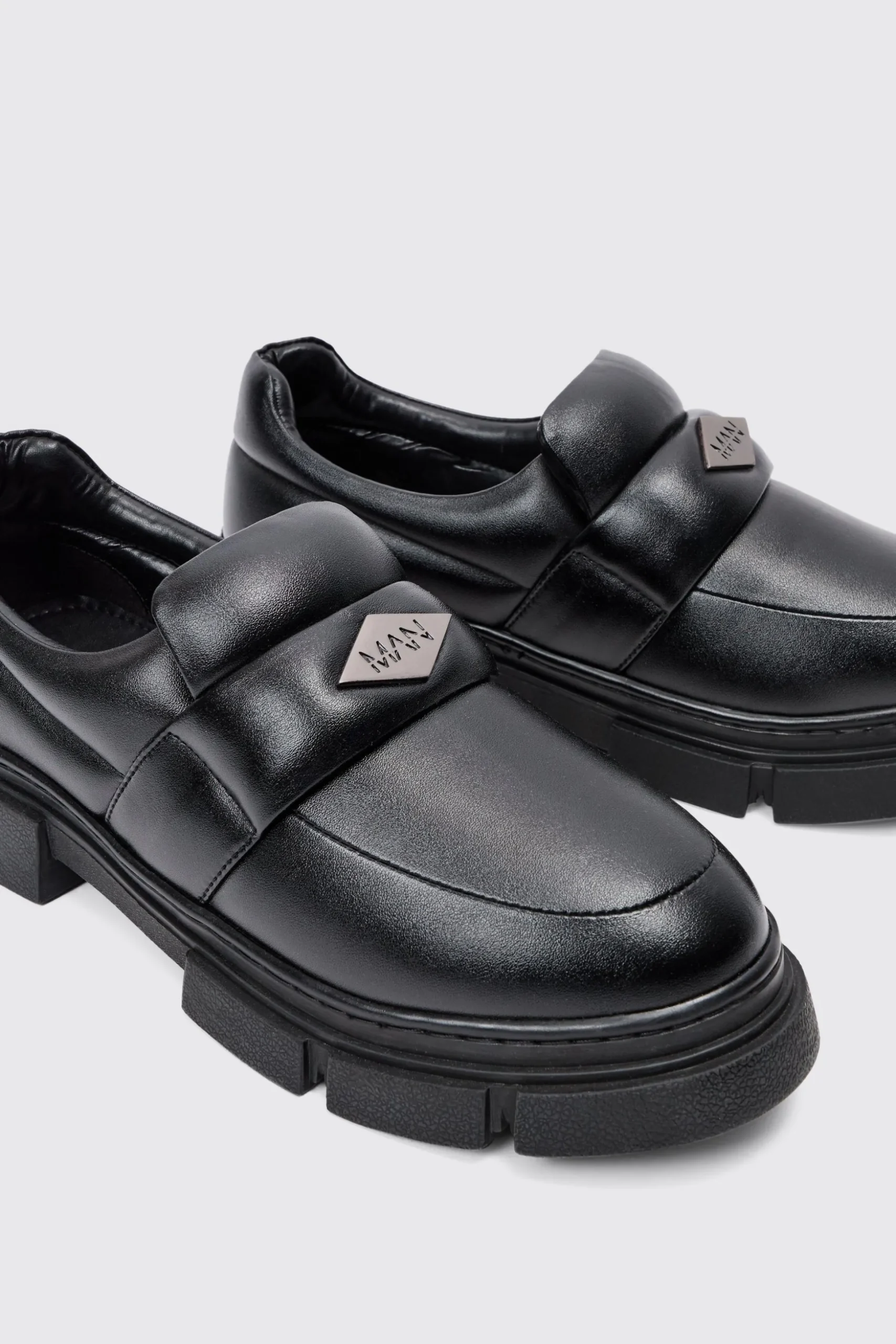 PU Padded Slip On Loafer In Black | BoohooMAN UK