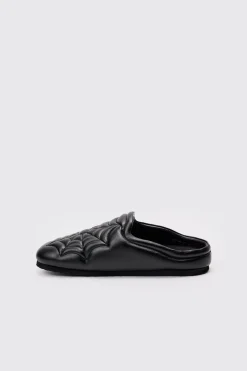 PU Padded Spiderweb Mule In Black | BoohooMAN UK