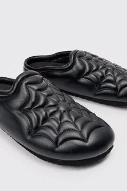 PU Padded Spiderweb Mule In Black | BoohooMAN UK