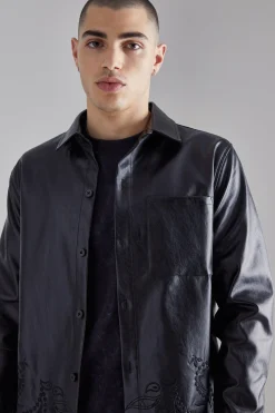 Pu Paisley Embroidered Overshirt | BoohooMAN UK