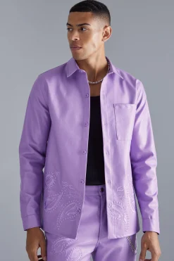 Pu Paisley Embroidered Overshirt | BoohooMAN UK