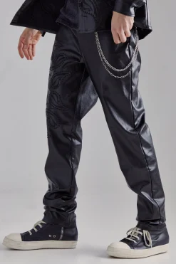 Pu Paisley Embroidered Slim Trouser | BoohooMAN UK