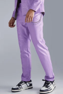 Pu Paisley Embroidered Slim Trouser | BoohooMAN UK