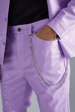 Pu Paisley Embroidered Slim Trouser | BoohooMAN UK