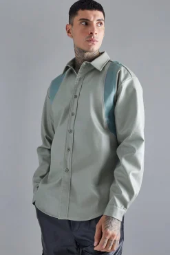 Pu Panel Detail Overshirt | BoohooMAN UK