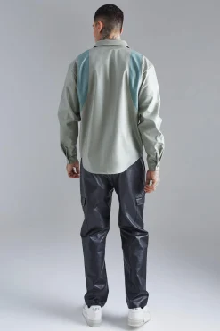 Pu Panel Detail Overshirt | BoohooMAN UK