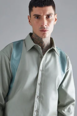 Pu Panel Detail Overshirt | BoohooMAN UK