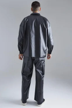 Pu Photo Badge Overshirt | BoohooMAN UK