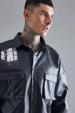 Pu Photo Badge Overshirt | BoohooMAN UK