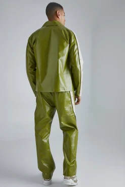 Pu Popper Sleeve Funnel Neck Jacket | BoohooMAN UK