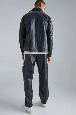 Pu Popper Sleeve Funnel Neck Jacket | BoohooMAN UK
