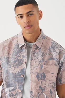 Pu Short Sleeve Boxy Abstract Shirt | BoohooMAN UK