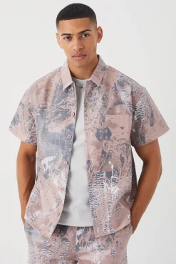 Pu Short Sleeve Boxy Abstract Set | BoohooMAN UK