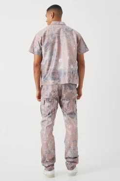 Pu Short Sleeve Boxy Abstract Set | BoohooMAN UK