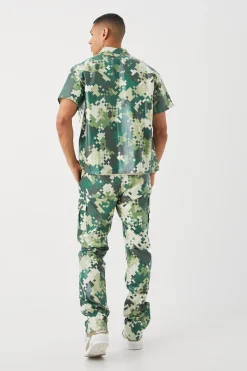 Pu Short Sleeve Boxy Camouflage Shirt | BoohooMAN UK