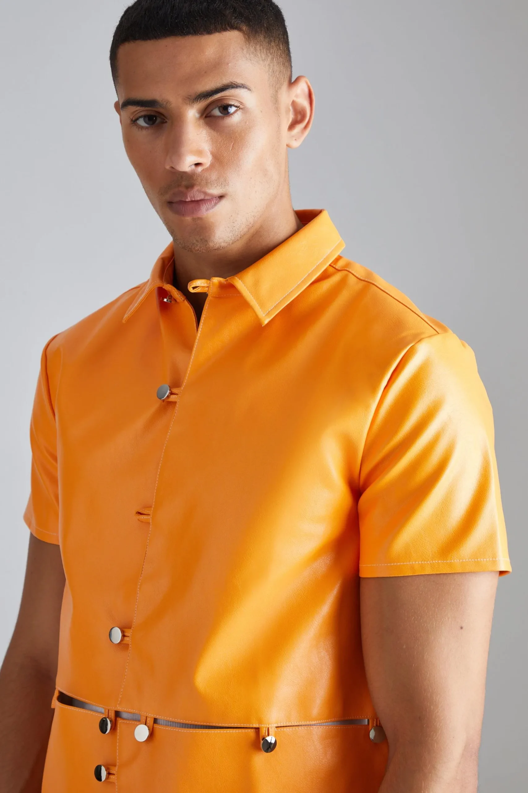 Pu Short Sleeve Detachable Shirt | BoohooMAN UK