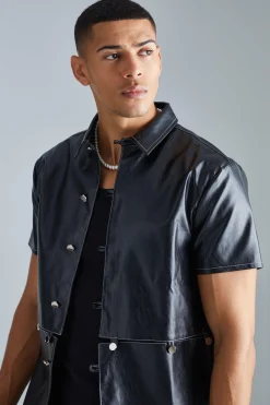 Pu Short Sleeve Detachable Shirt | BoohooMAN UK