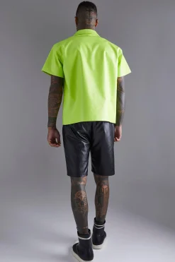 PU Short Sleeve Revere Boxy Applique Flame Shirt | BoohooMAN UK