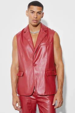 PU Sleeveless Straight Fit Suit | BoohooMAN UK