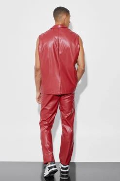 PU Sleeveless Straight Fit Suit | BoohooMAN UK