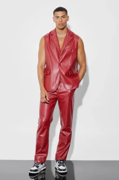 PU Sleeveless Straight Fit Suit | BoohooMAN UK
