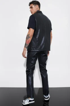 PU Sleeveless Straight Fit Suit | BoohooMAN UK