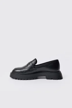 PU Slip On Chunky Loafer In Black | BoohooMAN UK