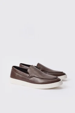 PU Slip On Loafer In Brown | BoohooMAN UK