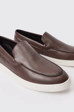 PU Slip On Loafer In Brown | BoohooMAN UK