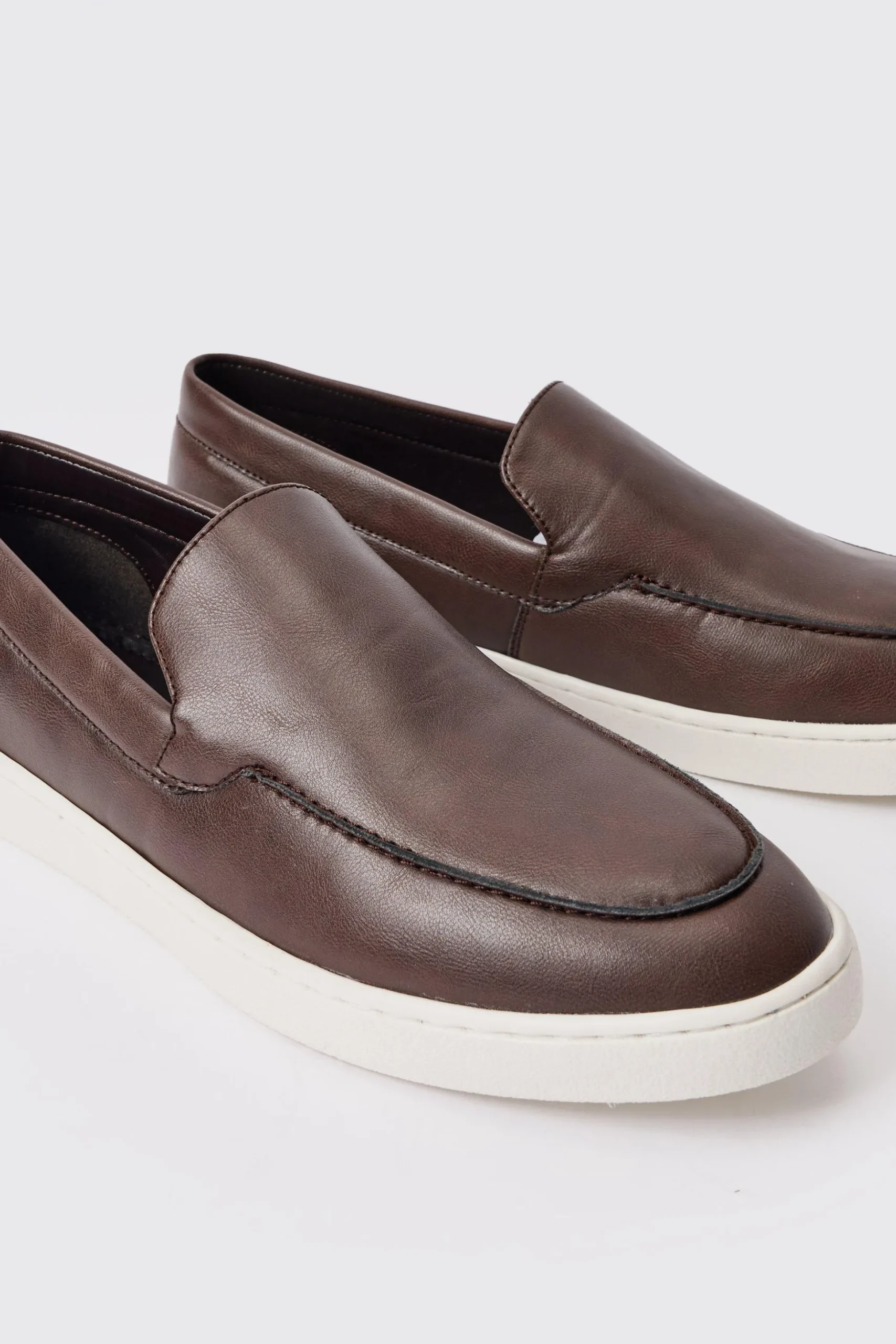 PU Slip On Loafer In Brown | BoohooMAN UK