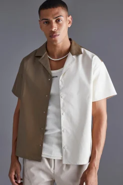 Pu Spliced Boxy Shirt | BoohooMAN UK