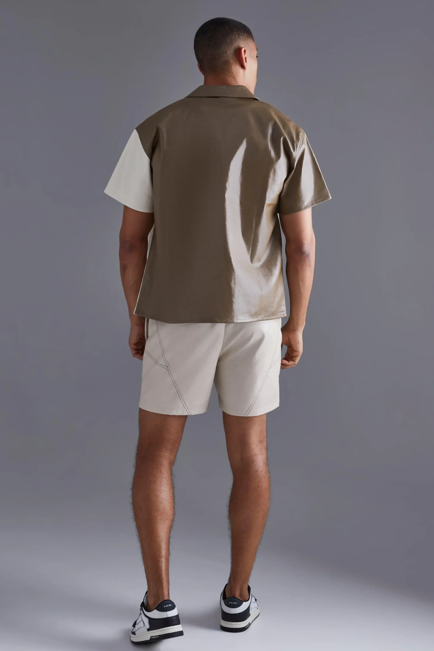 Pu Spliced Boxy Shirt | BoohooMAN UK
