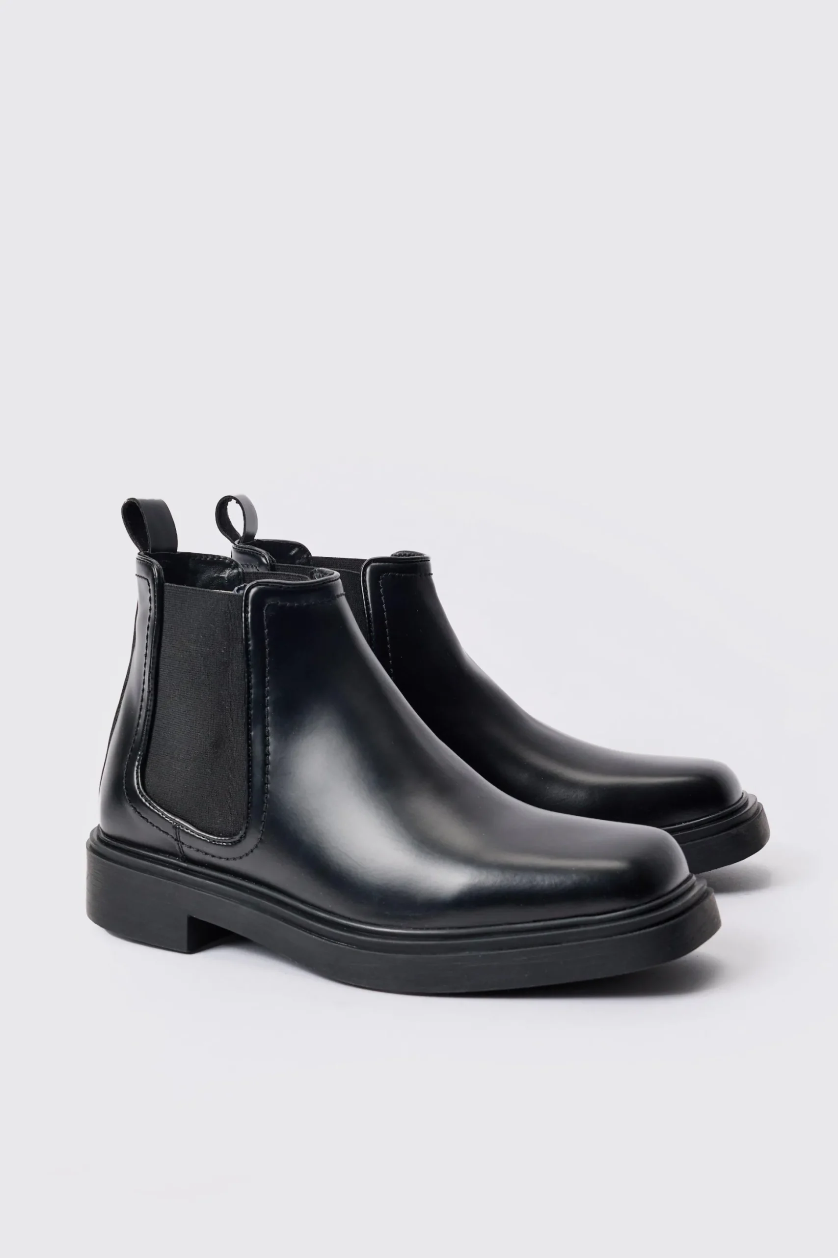 PU Square Toe Chelsea Boot In Black | BoohooMAN UK