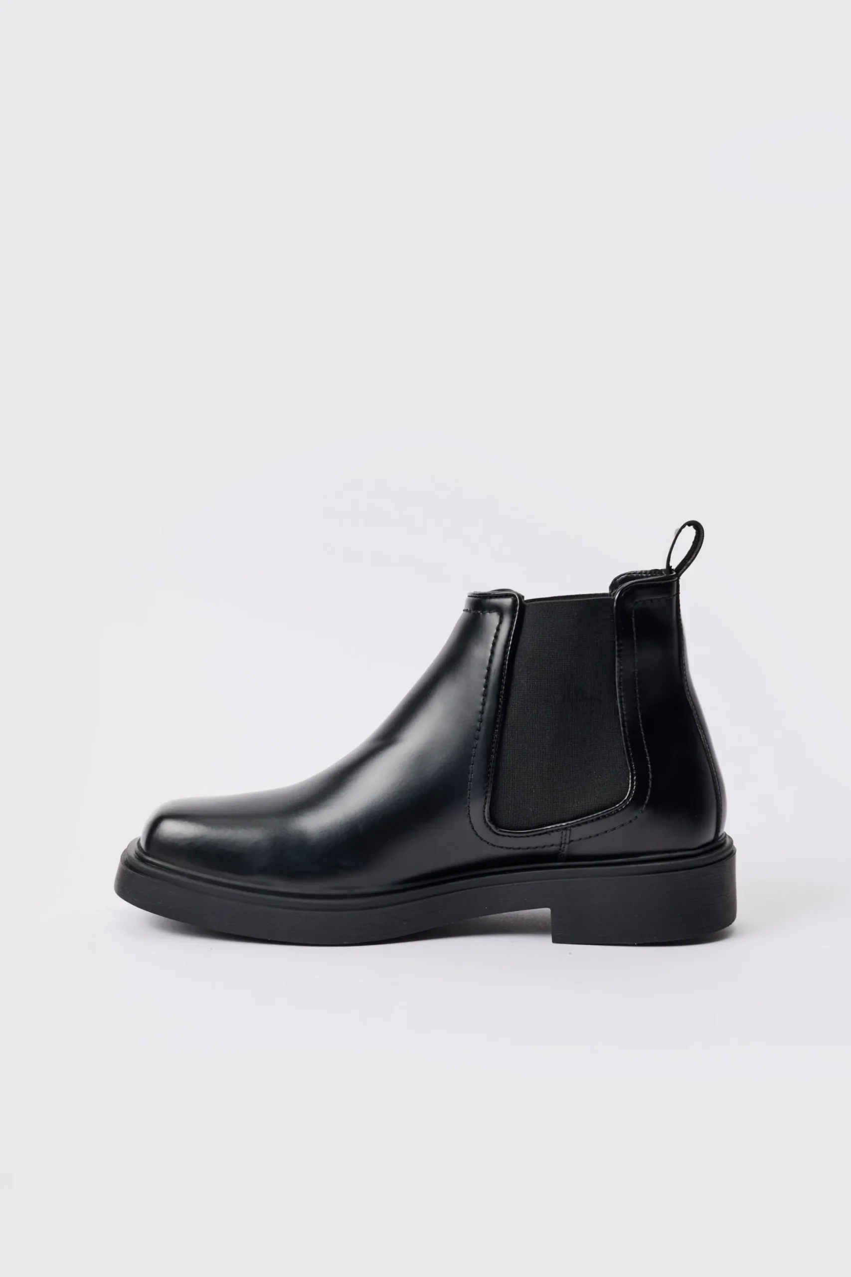 PU Square Toe Chelsea Boot In Black | BoohooMAN UK