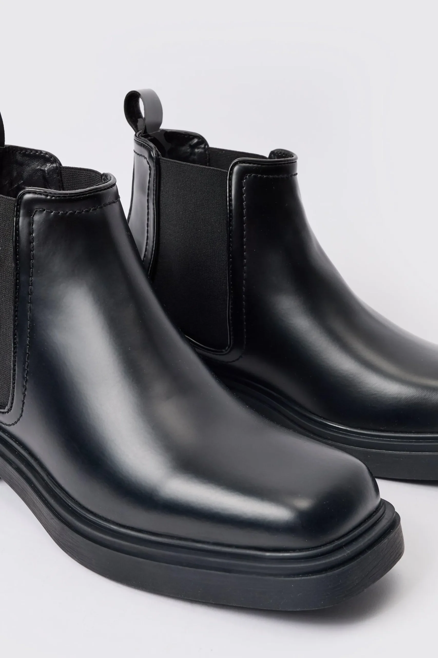 PU Square Toe Chelsea Boot In Black | BoohooMAN UK