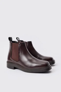PU Square Toe Chelsea Boot In Brown | BoohooMAN UK