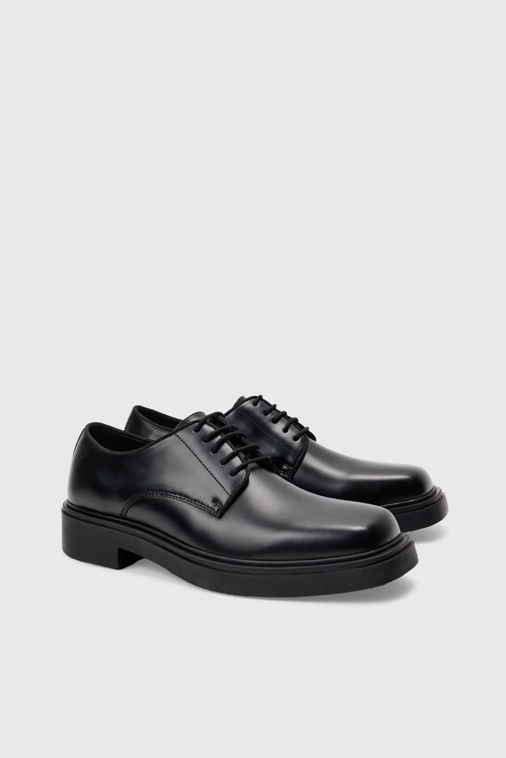 PU Square Toe Lace Up Loafer In Black | BoohooMAN UK