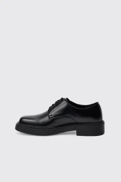 PU Square Toe Lace Up Loafer In Black | BoohooMAN UK