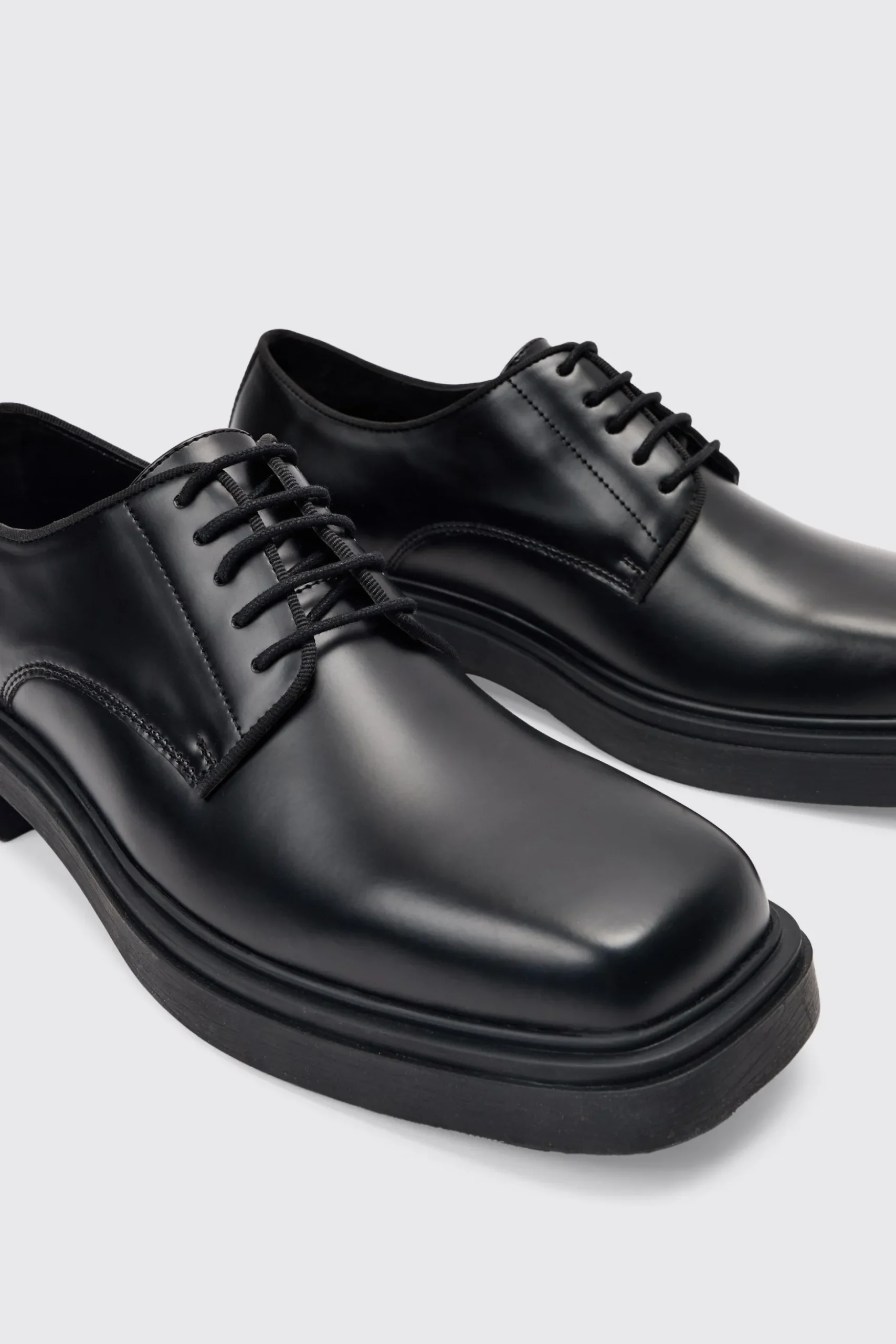 PU Square Toe Lace Up Loafer In Black | BoohooMAN UK