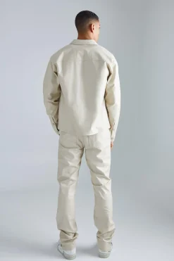 Pu Stacked Straight Leg Zip Gusset Embroidered Trouser | BoohooMAN UK