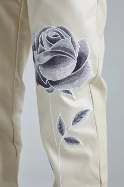 Pu Stacked Straight Leg Zip Gusset Embroidered Trouser | BoohooMAN UK